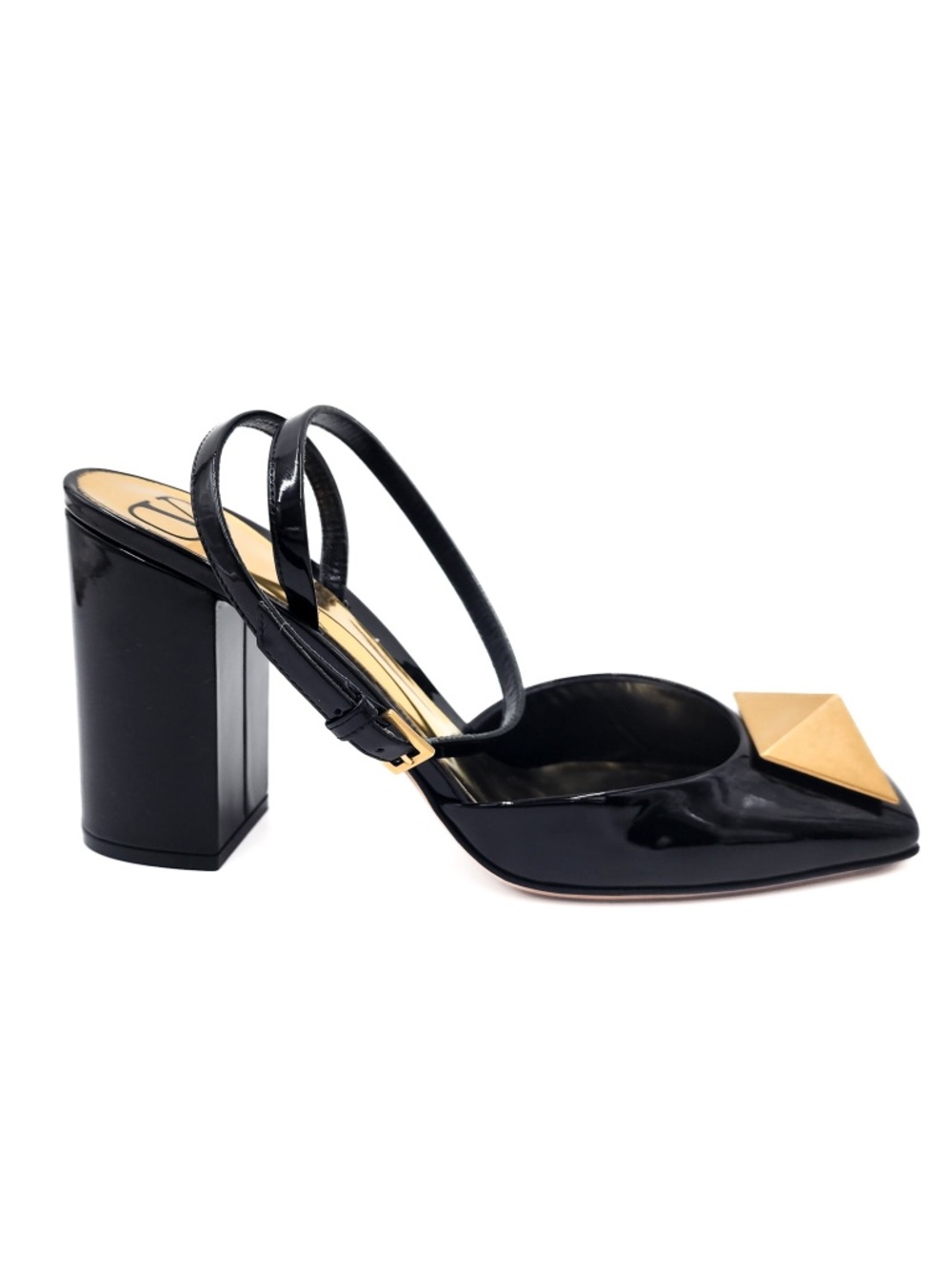 Valentino Garavani Black Patent Leather Ankle Strap Chunky Heel Pumps EU 38